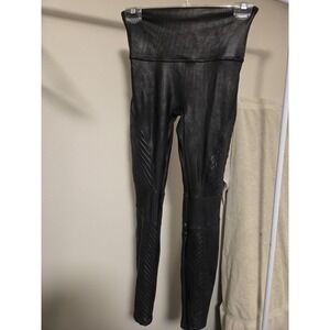 Spanx Womens Medium Black Moto Faux Leather Leggings High Rise Stretch